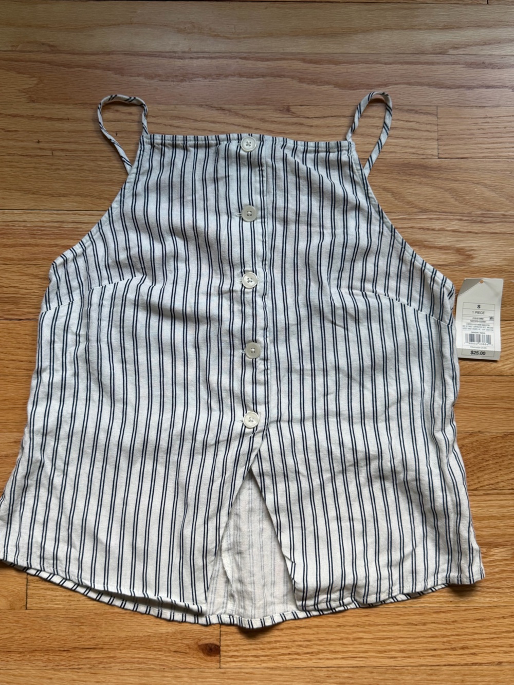 A New Day White and Navy Vertical Stripe Linen Top